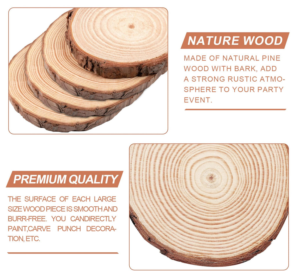ilauke 8Pcs 9-10inch Natural Wood Slices for Centerpieces, Large Unfinished Wood Circles Round Wooden Centerpieces for Tables/Wedding/Christmas/Party/Home Decoration/DIY Crafts
