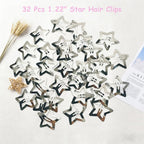 32 PCS 1.22" Star Hair Clips, Y2K Accessories, Non-Slip Metal Snap Silver Barrettes for Kids & Girls & Women kpop Styling