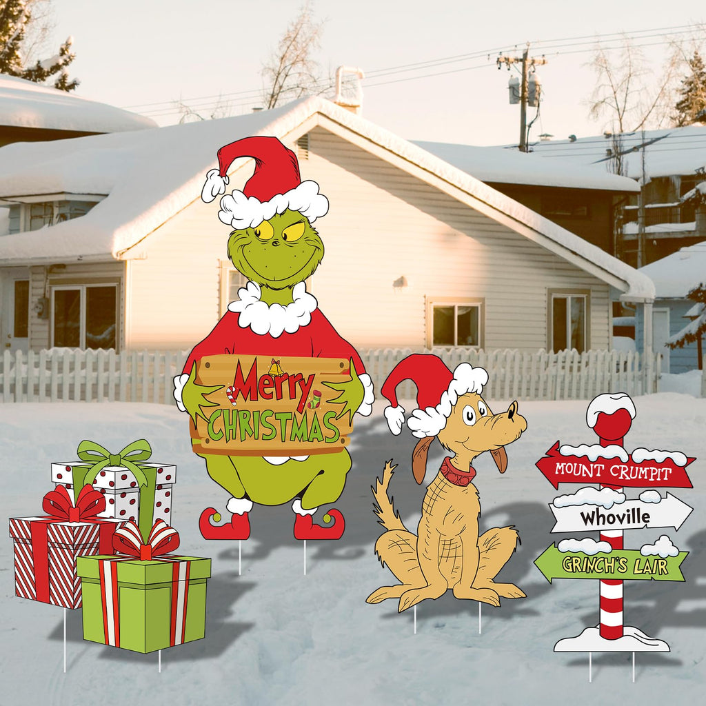 Christmas Yard Signs Stakes Outdoor Decorations - 4PCS Large Xmas Decorations Signs for Holiday Christmas Lawn Garden Pathway Decorations, 6.2inch-15inch