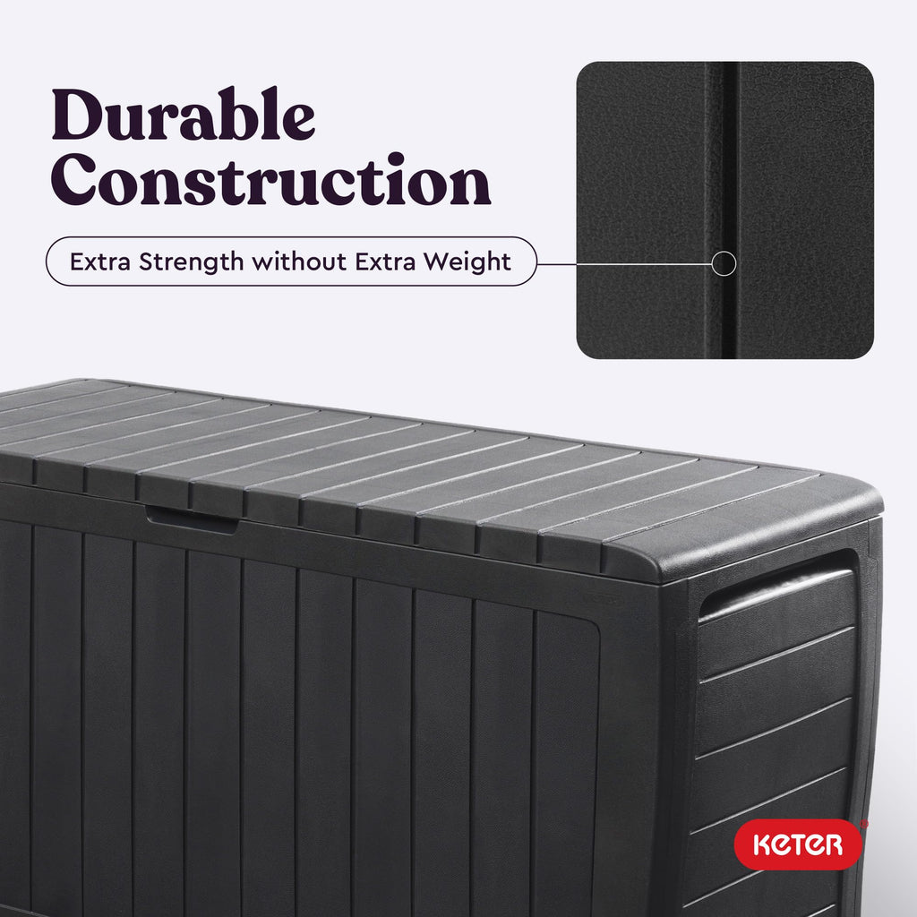Keter Marvel Plus 71 Gallon Resin Deck Box-Organization and Storage for Patio Storage Box Outdoor Cushions, Throw Pillows, Garden Tools and Pool Accessories, Dark Grey