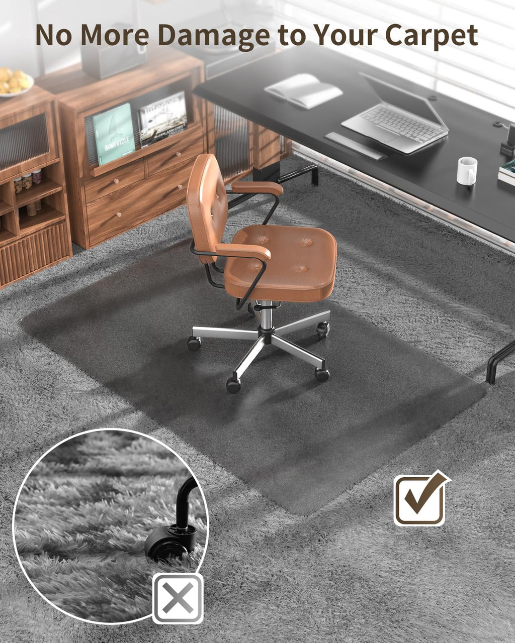 Blvornl Frosted Clear Chair Mat for High Pile Carpet and Hardwood Floor, 32.3"*53" Hard Material Chair Mat, Heavy Duty Computer Chair Mats for Rolling Chairs, Desk Floor Rug for Office and Home Grey