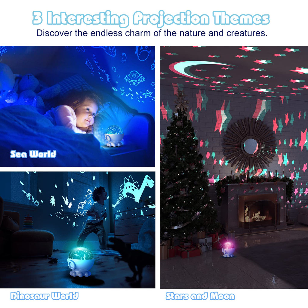 Night Light Projector,Ocean Star Night Light for Kids Room,Dinosaur Toys with 360° Rotation,Remote and Timer,3 Projection Films,17 Light Modes,9 Lullaby Songs,Birthday Christmas Gifts Kids Toys