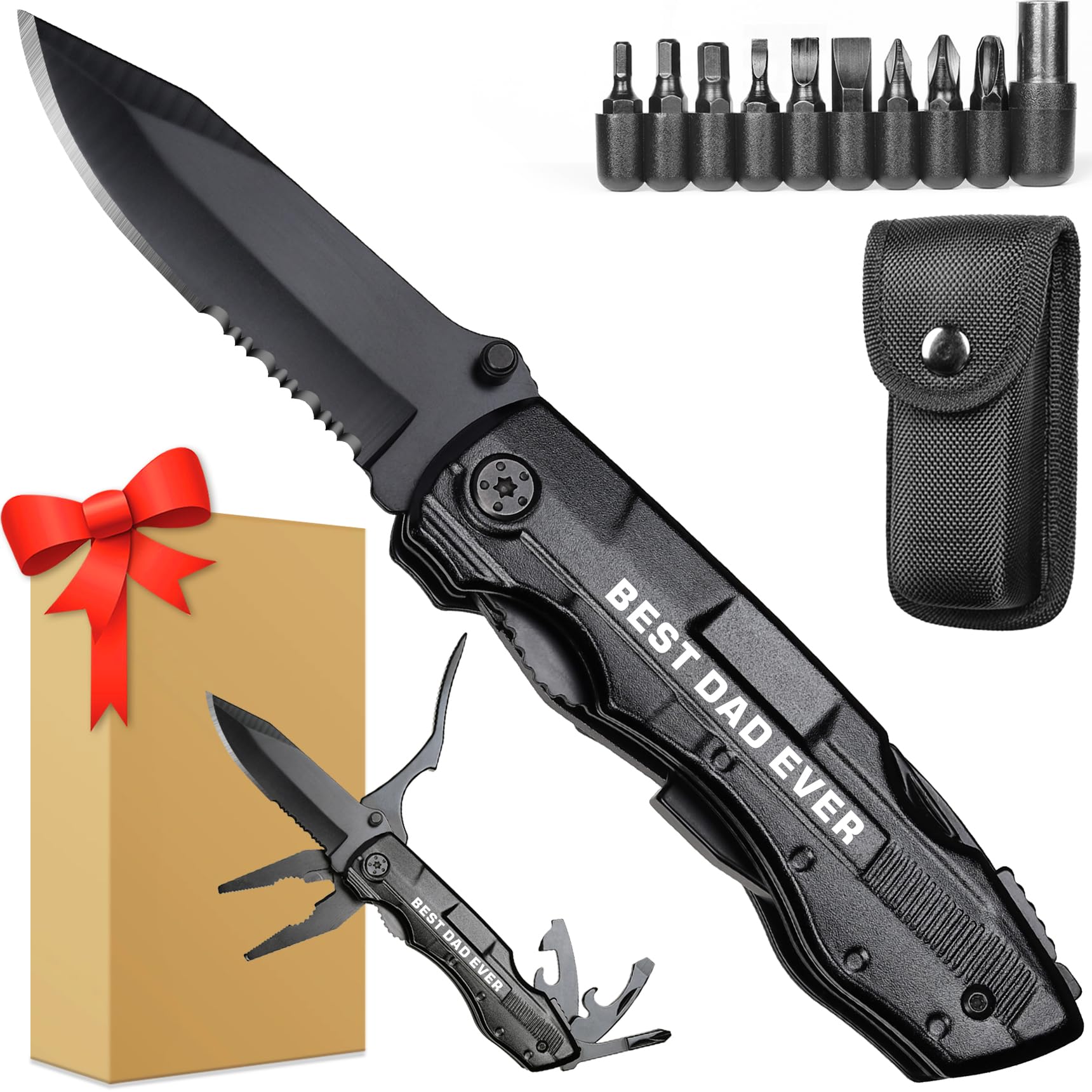 Gift for Dad, Multitool Knife BEST DAD EVER for Camping, Fathers Day Christmas Unique Dad Gifts, Dads Birthday Gift from Daughter Son, Christmas Ideal Presents for Dads, Gadget Present for Father