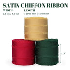 Keypan Christmas Tree Ribbon for Gift Wrapping, Silk Satin Chiffon Frayed Fabric Holiday Ribbons for Crafts Wedding Invitation Decor Baby Shower 1-1/2 inch x 21 Yd