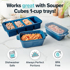 Souper Cubes Stoneware - Small Ceramic 5" x 3" Baking Dish with Silicone Covers, Small Baking Dishes for Oven Perfect for Reheating Single Serve Portions, Set of 4 - Blueberry