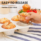 Vinino Jumbo Muffin Pan with Metal Reinforced Frame-2Pack, Silicone Cupcake Pan for Baking 6 Cup Jumbo Size, BPA Free Silicone Muffin Tray, Cupcake Baking Pan Molds for Oven Dishwasher Safe-Cream