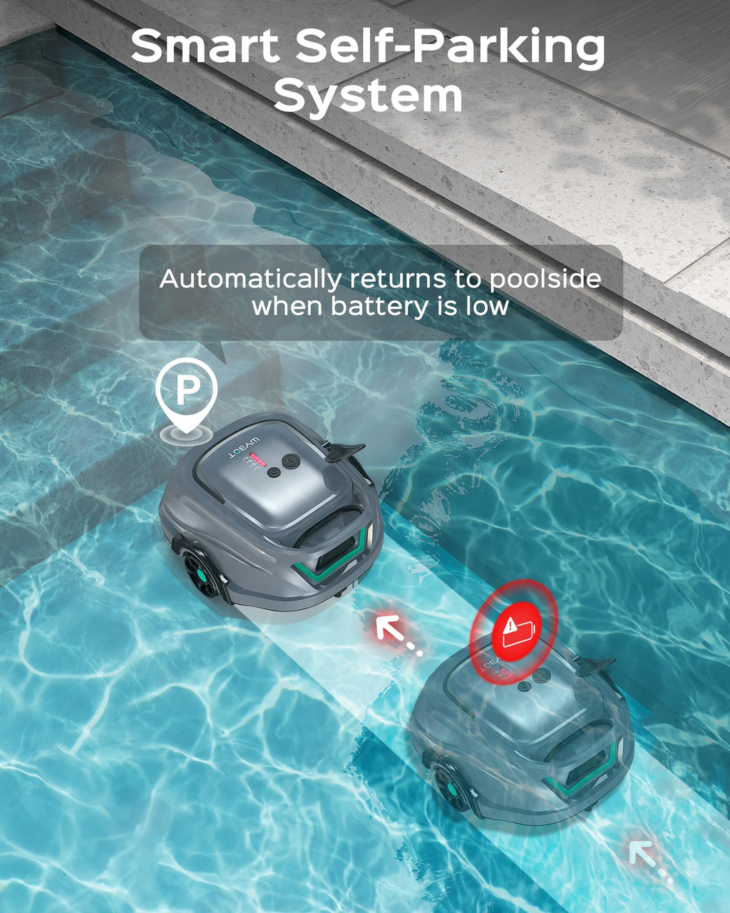 WYBOT A1 Robotic Pool Cleaner – Dual-Layer Filtration, 120-Min Runtime, Powerful Cordless Pool Vacuum for Above-Ground & Flat Pools, Efficient Debris Removal & Auto-Parking Design (Gray)