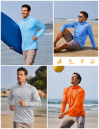 Sun Protection Shirts for Men Long Sleeve 1/4 Zip Outdoor Athletic Performance Workout Shirt for Men Quick Dry Fit Sports Shirts Blue Grey M