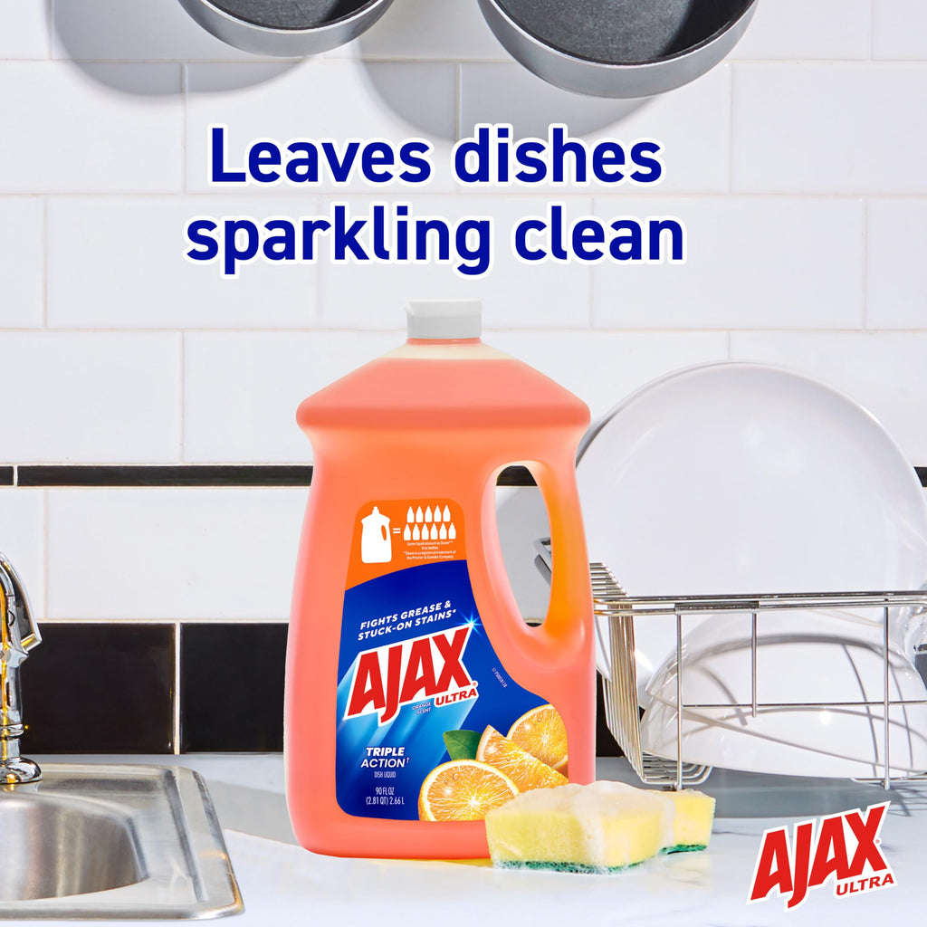 Ajax Ultra Dishwashing Liquid Dish Soap Refill, Orange Scent, Triple Action, 90 fluid ounce