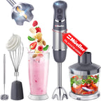 Mueller Multistick 800W 4-in-1 Immersion Blender Handheld, 12 Speed Hand Mixer - Turbo Boost, Heaviest Duty Copper Motor, Titanium Blades Hand Blender, Milk Frother Wand, Whisk, Beaker, Chopper