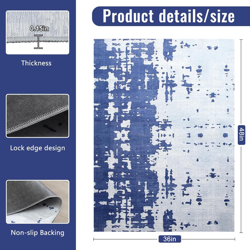 Office Chair Mat, Large Abstract Rug for Hardwood Floor, 36'x48", Machine Washable, Non-Slip