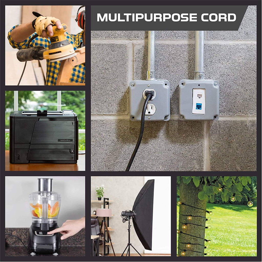 Iron Forge Cable 2 Pack of 25 Ft Outdoor Extension Cords with 3 Electrical Power Outlets - 16/3 SJTW Durable Black Cable with 3 Prong Grounded Plug for Safety, Great for Christmas Lights and Outside