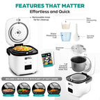 Rice Robot Personal Rice Cooker, PFAS-free, Nonstick. 1 Quart Capacity, with Stainless Steel Steamer Tray, Measuring Cups, Recipe Book with 60 Recipes, and Serving Spoon, As Seen On TV