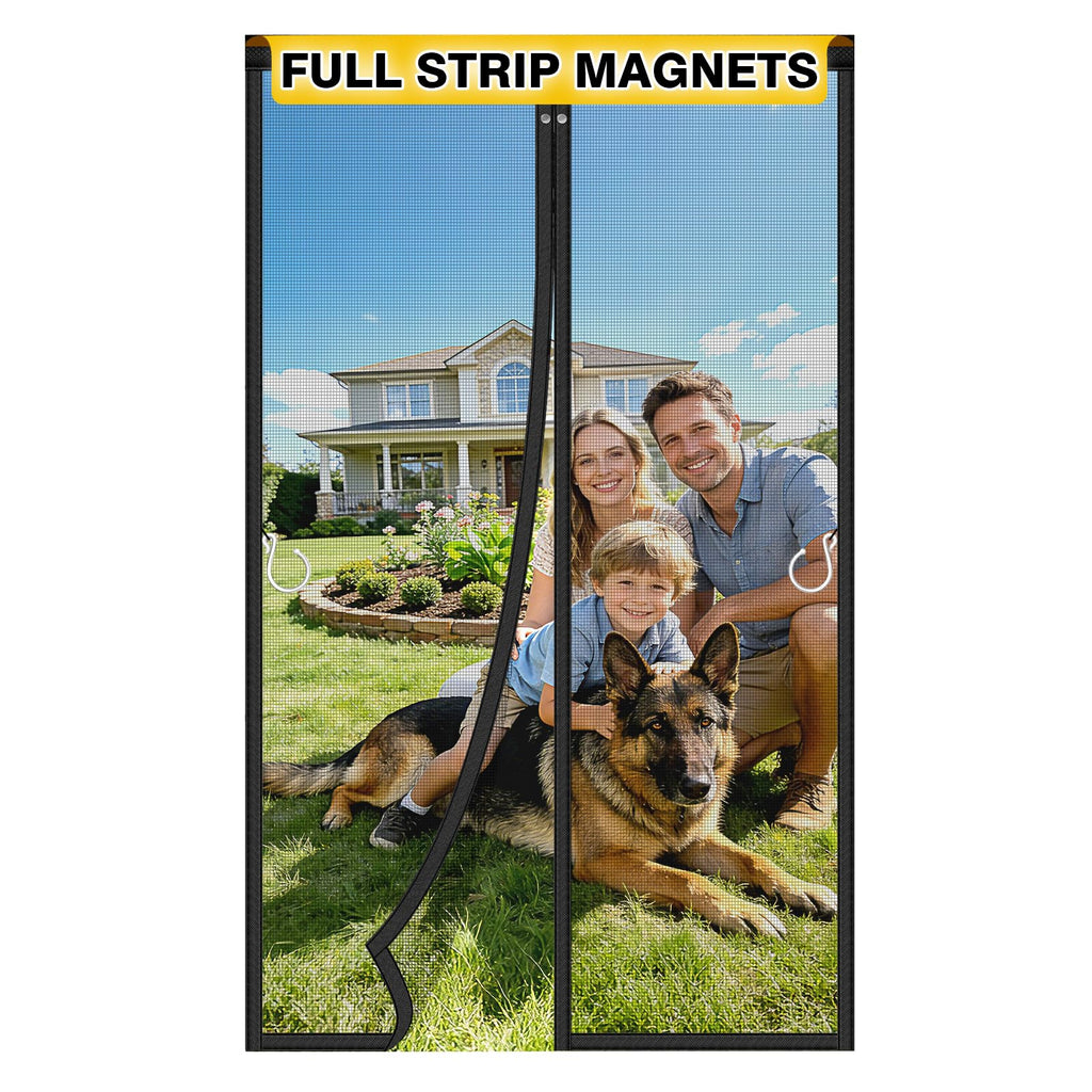 HOFUDON Upgraded Magnetic Screen Door, Heavy Duty Fiberglass Mesh, Quick Close Full Strip Magnets, Door Screen Magnetic Closure for Single Door Size 36 x 80 Inch, Screen Door Size 39 x 82 Inch Black