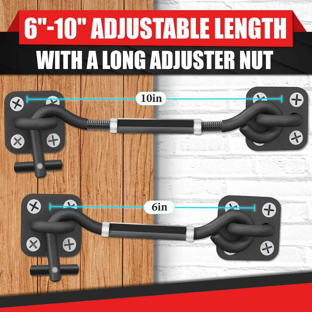 [UPGRADE ADJUSTABLE] 6”-10” Cabin Hook Eye Latch Gate, Heavy Duty 4 Mounting Points Bracket, Barn Door Lock Latch, Durable Door Swivel Window Hook Lock for Sliding Door, Outdoor, Window, Cabinet