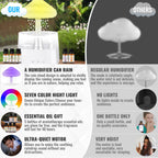 Rain Cloud Humidifier Water Drip with 5 Essential Oils, Cloud Diffuser with 7 Changing Colors Night Lights, Mushroom Humidifier Desk Bedside Water Drop Sound, White