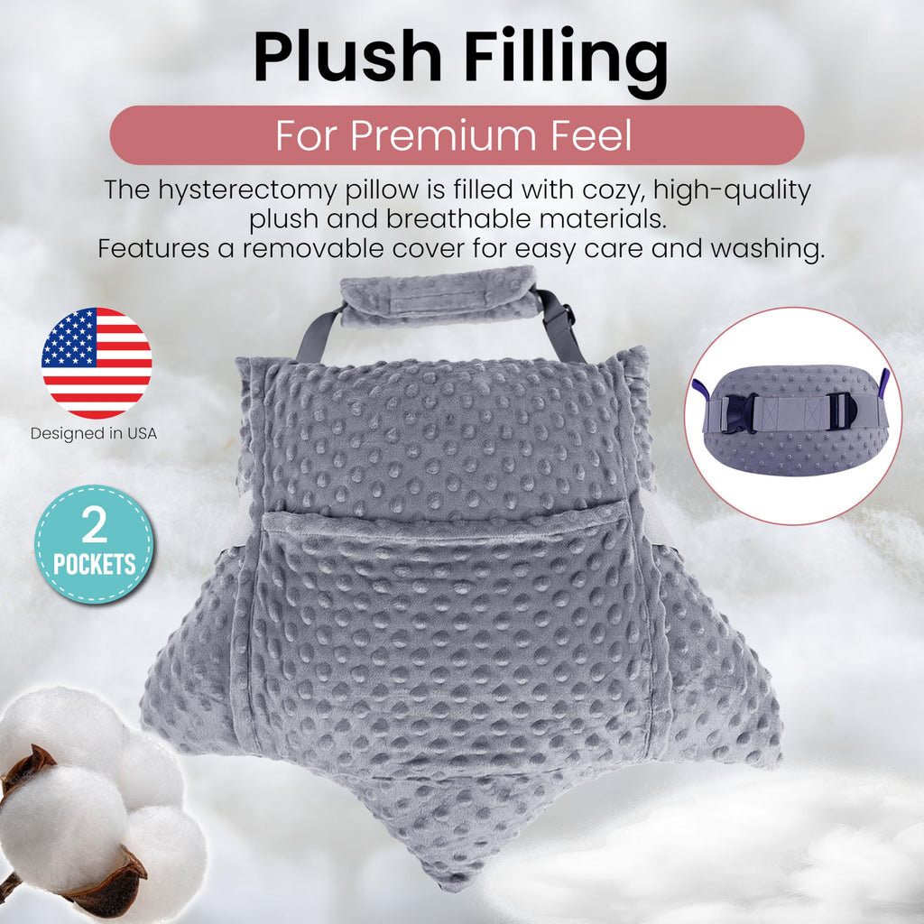 Abdominal Surgery Pillow for Post Hysterectomy & C Section with Gel Pack & Pockets - After Hysterectomy Recovery Must Haves Gifts - Super Soft Pillow for Abdomen and Seatbelt Protection Comfort Items