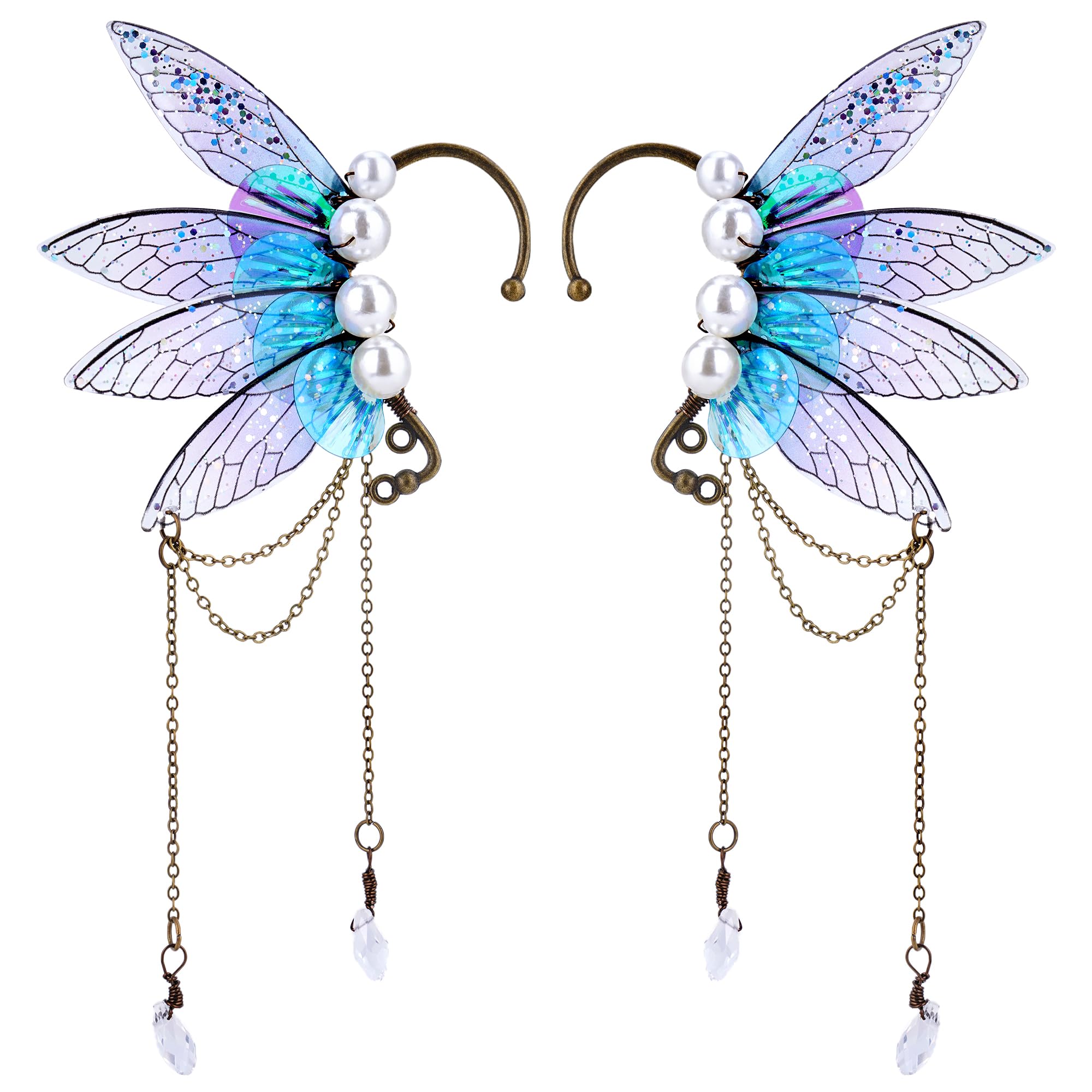 FRESHME Fairy Butterfly Elf Ear Cuffs - Vintage Butterfly Wings Non Piercing Elven Ear Cuffs Clips for Women Valentine Christmas Renaissance Halloween Custome Wedding Cosplay Prom Accessories