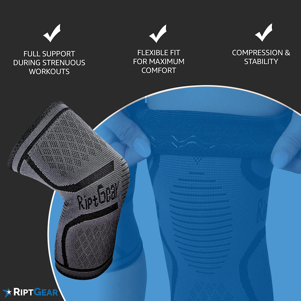 RiptGear Knee Compression Sleeve - Braces for Knee Pain - Compression for Arthritis, Meniscus Tear, Running, Walking - Support for Women and Men - Sleeves Weightlifting (Medium, Gray (1 Pack))