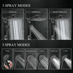 Veken 11.8 Inch High Pressure Rain Shower Head Combo with Extension Arm- Wide Showerhead with 5 Handheld Water Spray - Adjustable Dual Showerhead with Anti-Clog Nozzles - Matte Black