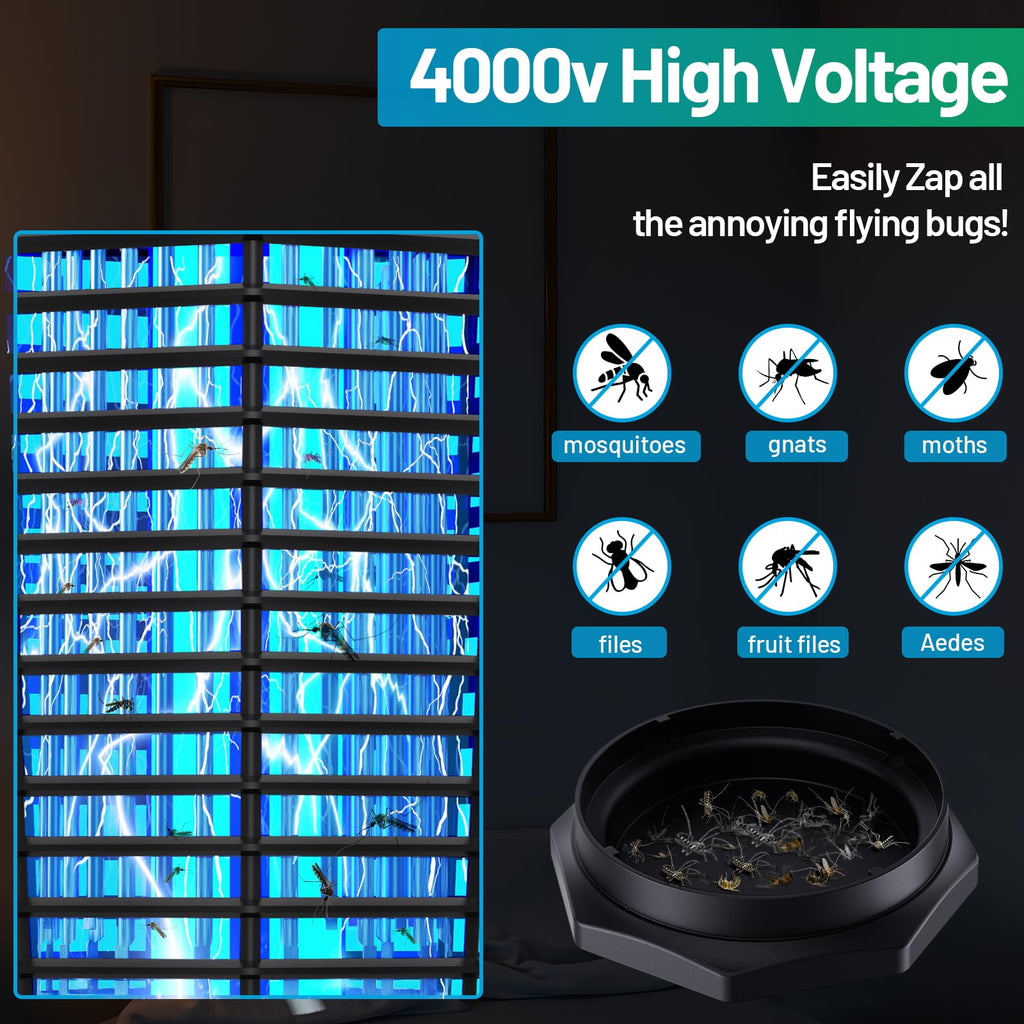 Bug Zapper Outdoor, Mosquito Zapper Indoor with 4000V High Powered, Electric Fly Zapper, Mosquito Killer Traps for Home, Kitchen, Backyard, Patio