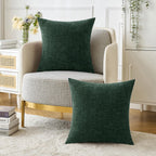MIULEE Pack of 2 Christmas Green Throw Pillow Covers 18x18 Inch Soft Chenille Pillow Covers for Sofa Living Room Couch Solid Dyed Cases