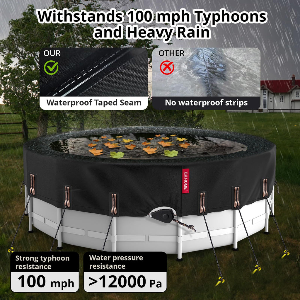 QH.HOME Solar Round Pool Cover for 12 Ft Bestway/Intex Above Ground Pool,One-Piece Tear Resistant Swimming Pool Cover Protector with Fast Tightening Patented Ratchet & Upgraded Ultimate Windproof