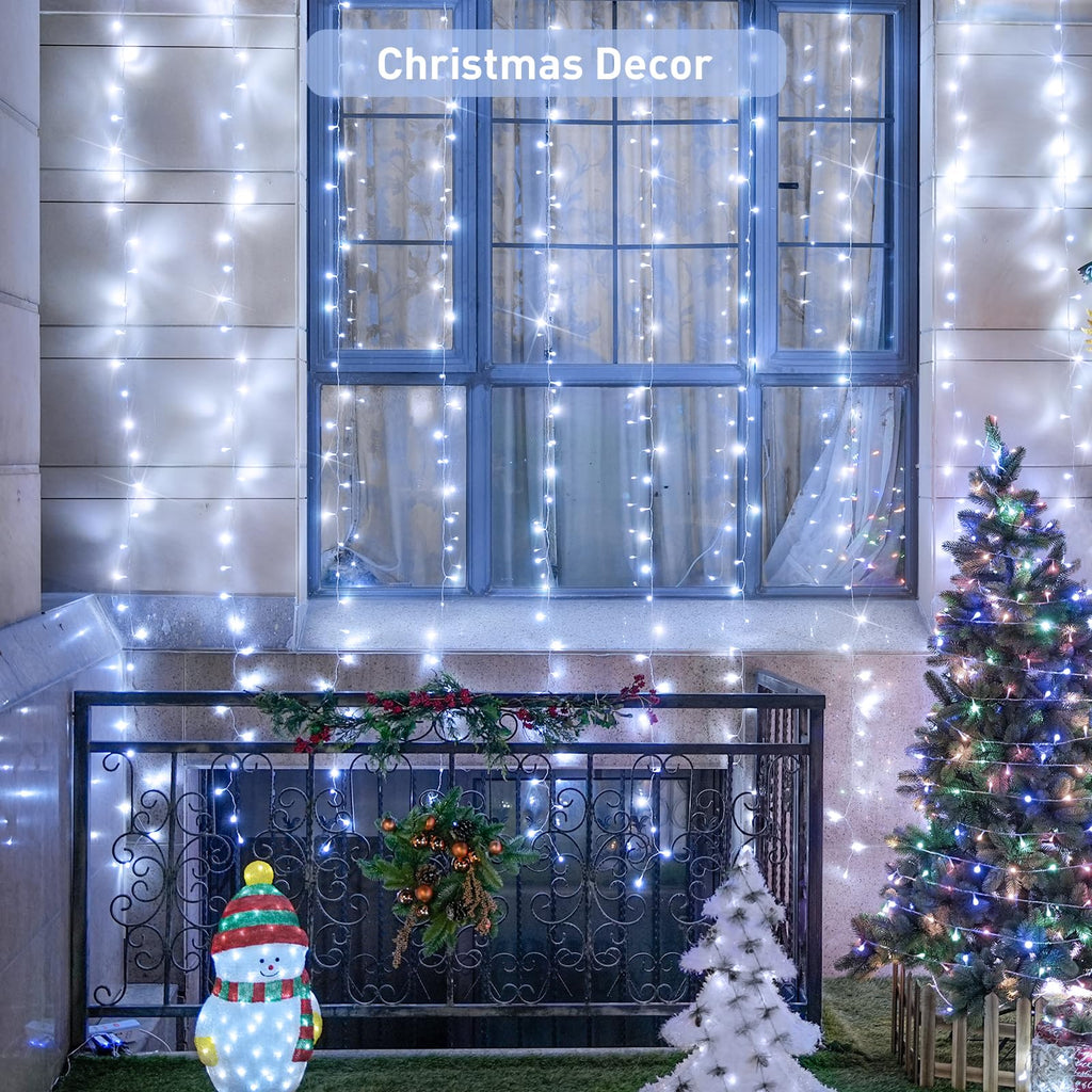 JMEXSUSS 300 LED 9.8x9.8Ft White Curtain Lights with Remote, White Christmas Lights Indoor Plug in, 8 Modes White String Lights for Bedroom Wall Wedding Reception Party Backdrop Window Decorations
