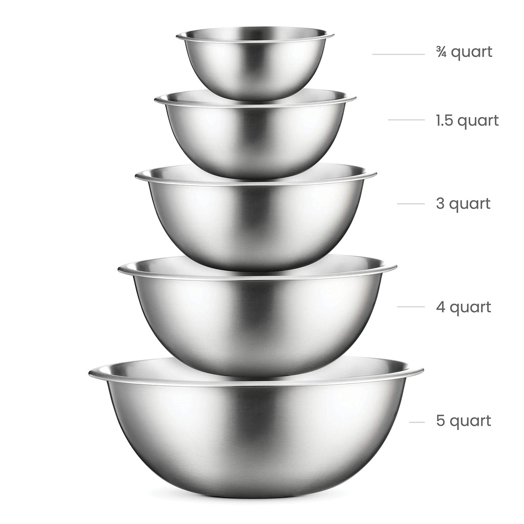 FineDine Stainless Steel Mixing Bowls (Set of 5) Stainless Steel Mixing Bowl Set - Easy To Clean, Nesting Bowls for Space Saving Storage, Great for Cooking, Baking, Prepping