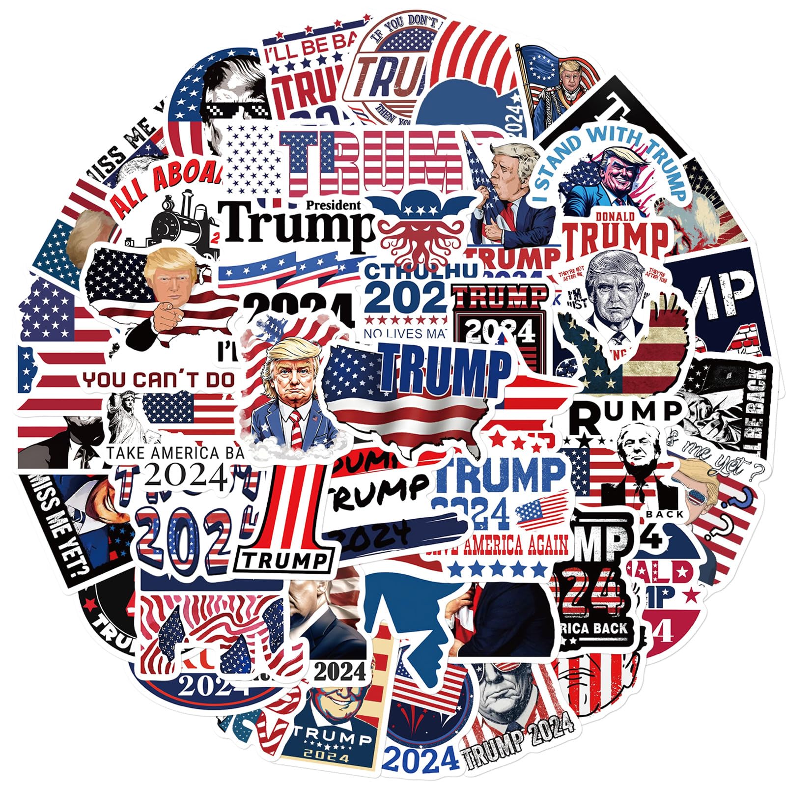 50Pcs Donald Trump Stickers, Trump 2024 Stickers, Funny USA Presidential Election Stickers for Water Bottles, American Flag Gifts for Kids Men and Women (Trump 50)