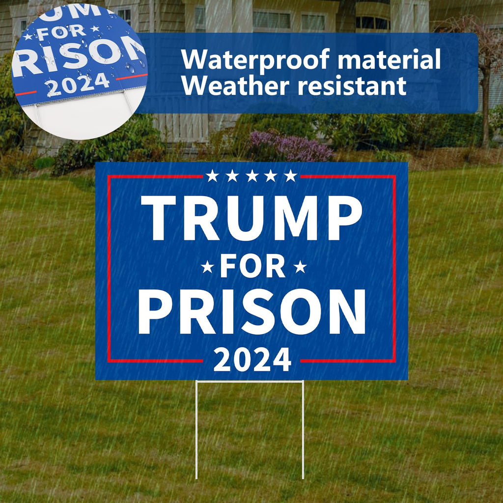 Probsin Anti Trump Yard Sign with Metal H Stakes Double Sided 12" x 17" Trump for Prison 2024 Blue Signs Outdoor Decorations for Indoor Outdoor Lawn, Garden, Window, Party Supplies