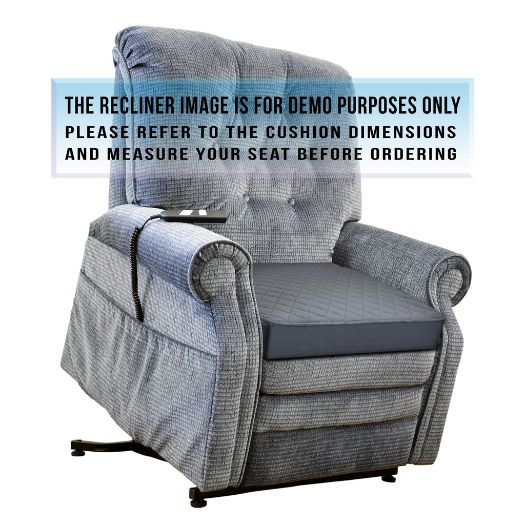 COMFORTANZA Medium-Soft 20x20x3 Memory Foam Recliner Chair Seat Cushion for Long Sitting - Armchair Pad with Washable Velvety Cover with Waterproof Layer & Non-Slip Base for Seniors & Elderly - Gray