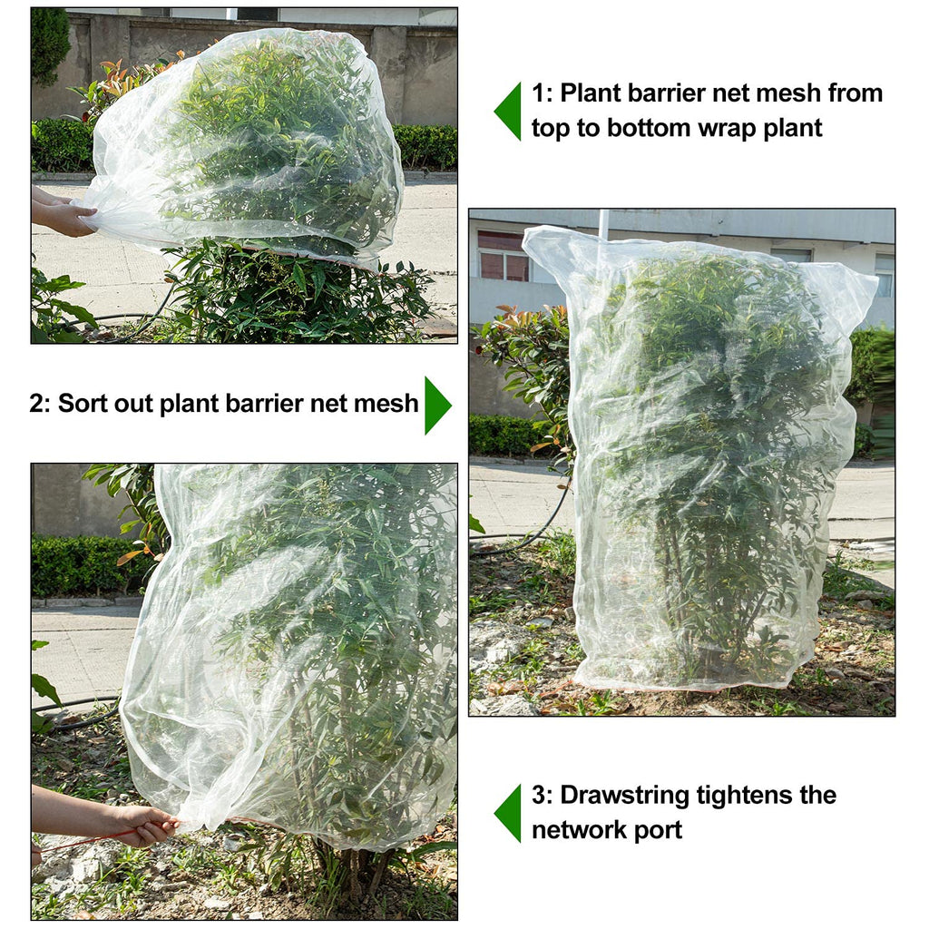 4Pcs Insect Bird Barrier Mesh, 7.9 x 5.9 FT Garden Netting Barrier, Bird Netting, Netting for Plant with Drawstring, Tomato Protective Cover