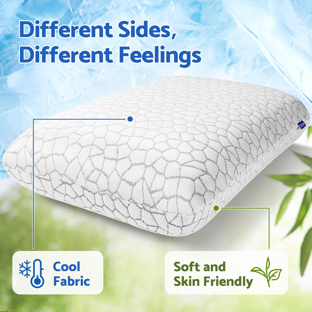 CushZone Memory Foam Pillows for Sleeping, Cooling Pillow with Removable and Machine Washable Cover, Bed Pillow for Side, Back and Stomach Sleepers, King Size (1 Pack)