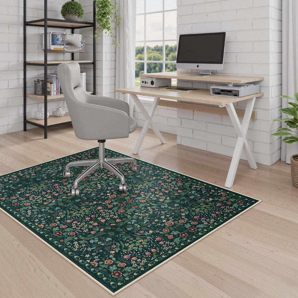 Anidaroel Floral Office Chair Mat for Hardwood Floor, 36"x48" Desk Chair Mat for Hard Floors, Under Desk Rug for Rolling Chair, Anti-Slip Computer Chair Mats, Low Pile Carpet Protector Mat