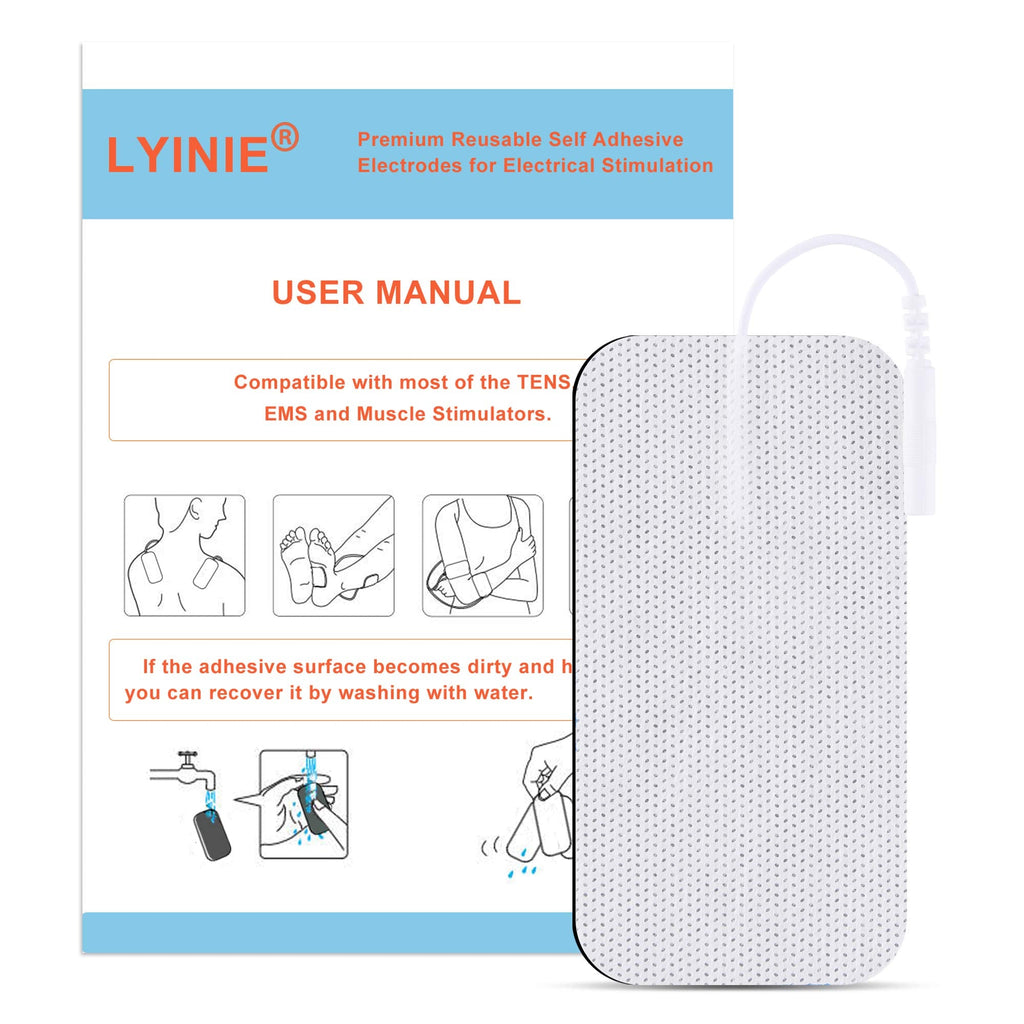 LYINIE TENS Unit Pads 2"X4" 24Pcs, 3rd Gen Reusable Latex-Free Replacement Pads Electrode Pads with Upgraded Self-Stick Performance for Muscle Stimulator Electrotherapy