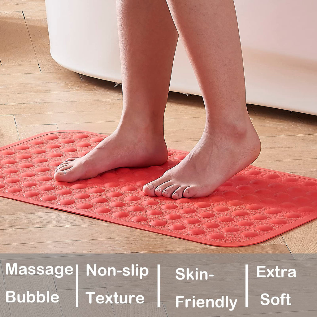 Yanzifly Bathtub Mat Non Slip Bath Mat for Tub Silicone Soft & Safe, Bath Tub Mat Non Slip Shower Mats, Suction Cups Bath Tub Anti Slip Matt for Kids Elderly Non Toxic, Machine Washable-Red