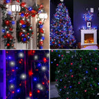 200 LED Red White and Blue Christmas String Lights Outdoor Indoor, 66FT Twinkle Lights Extendable Green Wire Waterproof for 4th of July Independence Day Memorial Day Xmas Tree Party Decorations