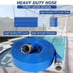 2" x 50 ft Backwash Hose for Swimming Pools, Heavy Duty PVC Lay Flat Water Discharge Hose,Durable Pool Drain Hose with Aluminum Pin Lug Fittings for Pump And Filters