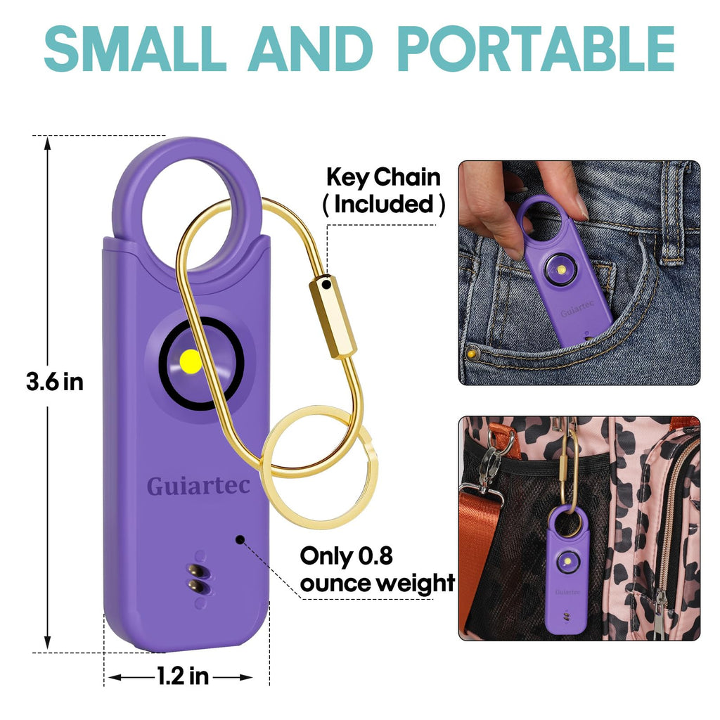 Rechargeable Personal Safety Alarm for Women, 135 dB Loud Self Defense Keychain Siren with LED Strobe Light, Personal Emergency Security Safe Devices Key Chain Alarms for Women Kids Elderly (Violet)
