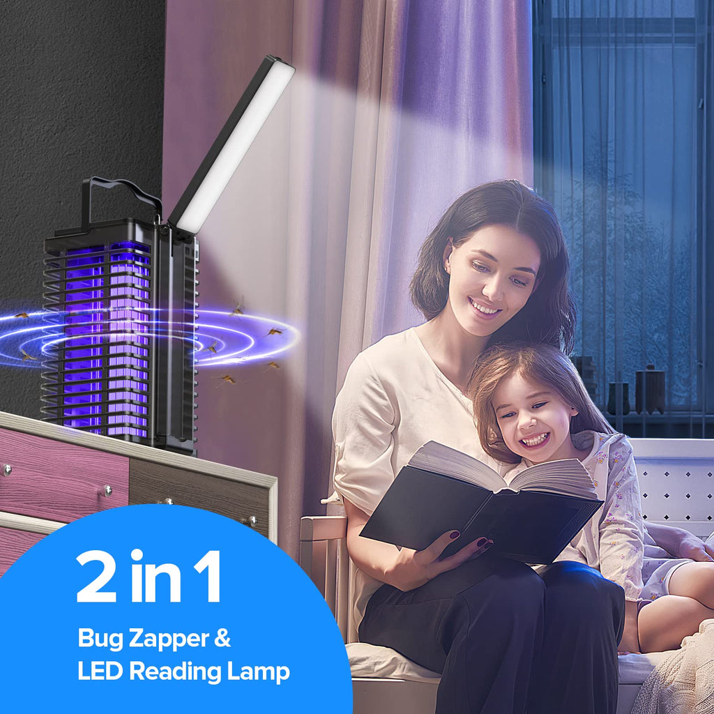 Bug Zapper Outdoor Indoor Solar 4200V Mosquito Zapper with Reading Lamp & 3600V Rechargeable Mosquito Zapper for Indoor Outdoor Patio