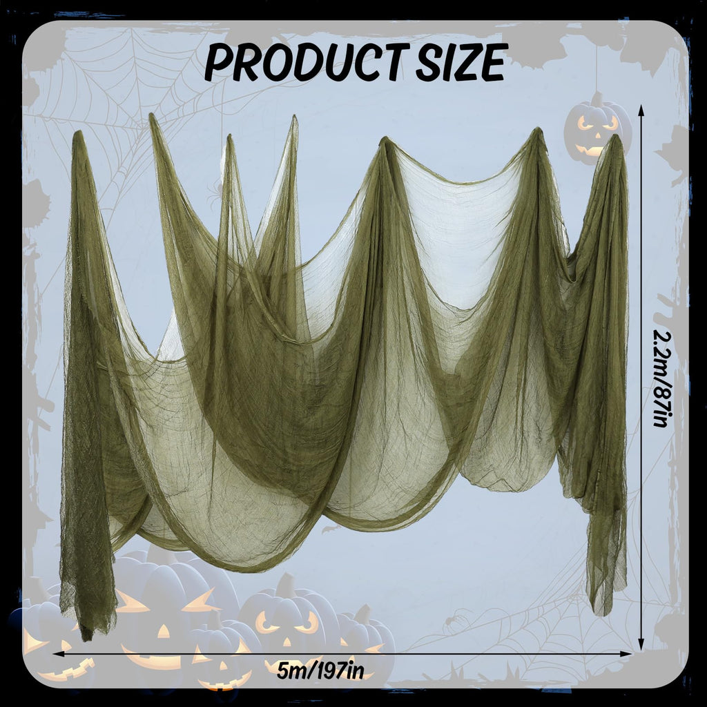 Whaline Halloween Olive Green Creepy Cloth 197 x 87 Inch Spooky Gauze Clothes Halloween Scary Decoration for Haunted Houses Party Supplies Indoor Outdoor
