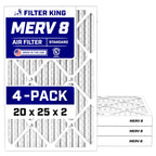 Filter King 20x25x2 Air Filter (MERV 8) (4-Pack) Dust & Allergy Control AC Furnace Filters, MADE IN USA, HVAC, Pleated, Electrostatic (Actual Size: 19.5 x 24.5 x 1.75)