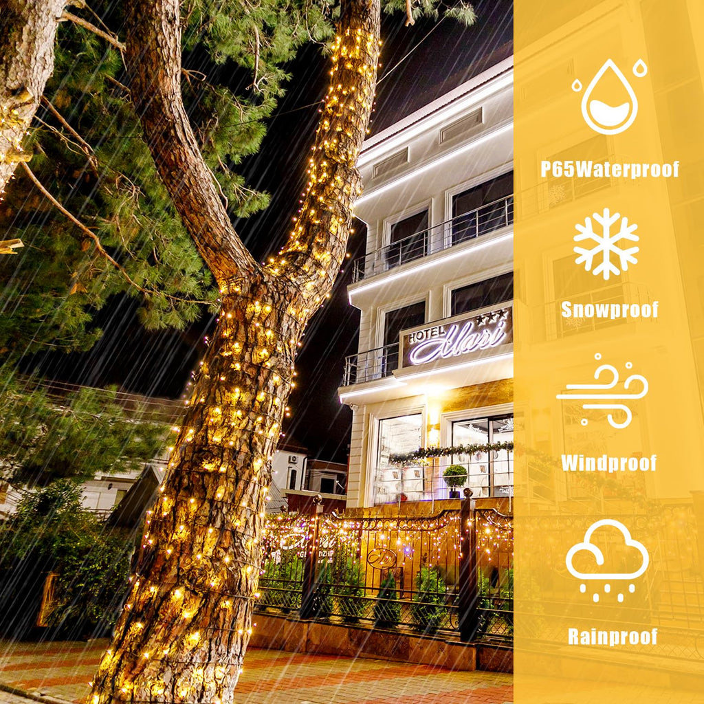 POTIVE 42.7Ft Warm White Solar Christmas Lights, 2 Pack Total 200 LED Solar Lights Outdoor, 8 Modes Solar String Lights Outdoor Waterproof for Tree Patio Yard Wedding Garden Decorations
