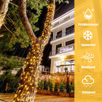 POTIVE 42.7Ft Warm White Solar Christmas Lights, 2 Pack Total 200 LED Solar Lights Outdoor, 8 Modes Solar String Lights Outdoor Waterproof for Tree Patio Yard Wedding Garden Decorations