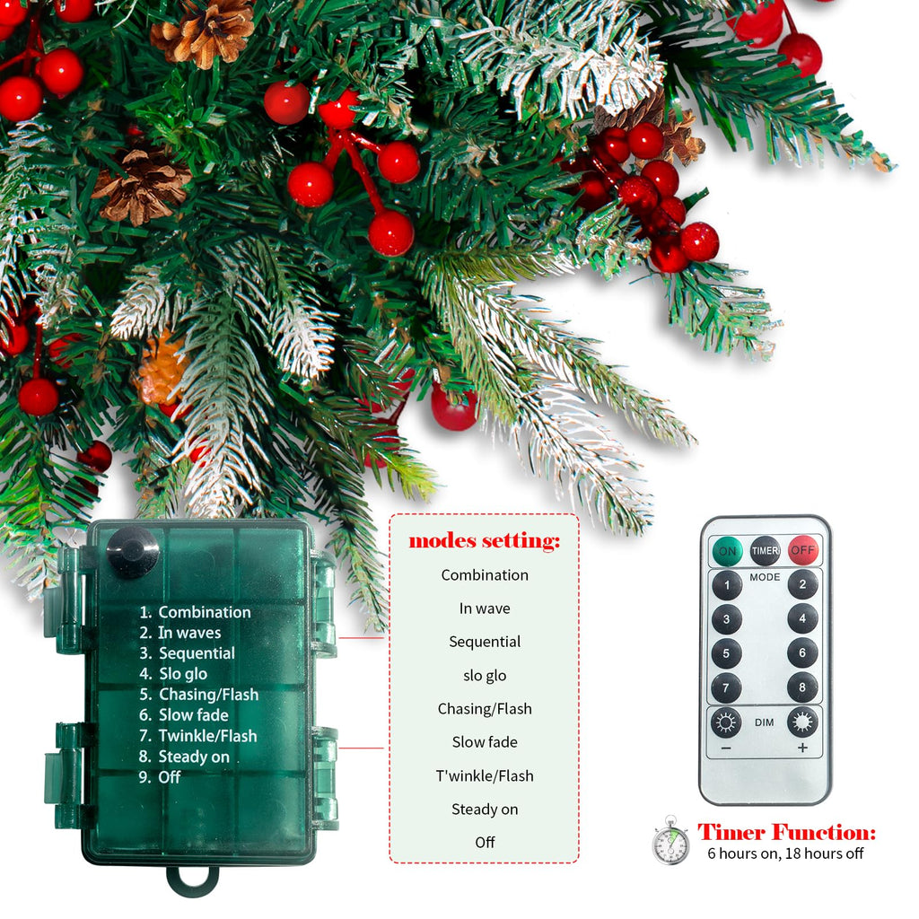 2 Pack Lighted Artificial Christmas Urn Filler, Battery Operated Pre-lit Xmas Pine Trees, Tripod Stake and 60 LED Lights, Holiday Porch Decorations for Porch, Yard, Garden, Flower Beds（Warm White）