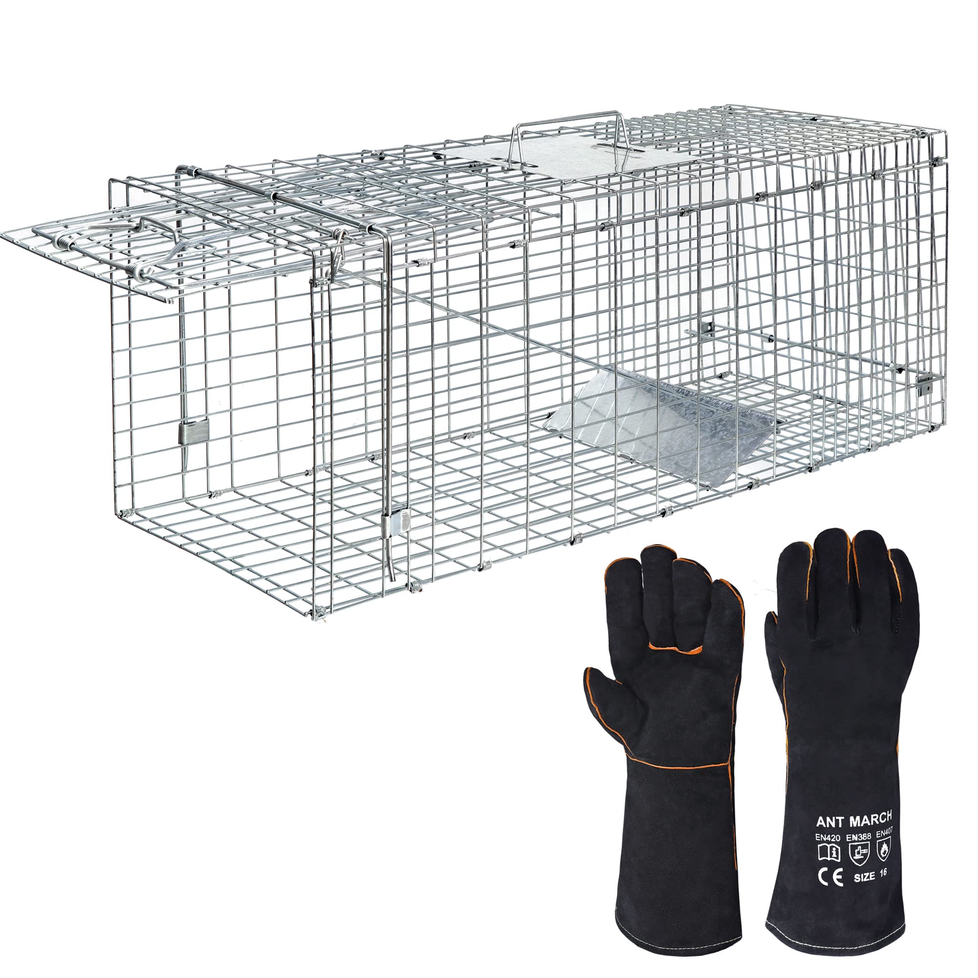 ANT MARCH Live Animal Cage Trap 32"x11.5"x13" Steel Humane Release Rodent Cage for Rabbits, Stray Cat, Squirrel, Raccoon, Mole, Gopher, Chicken, Opossum, Skunk, Chipmunks, Groundhog