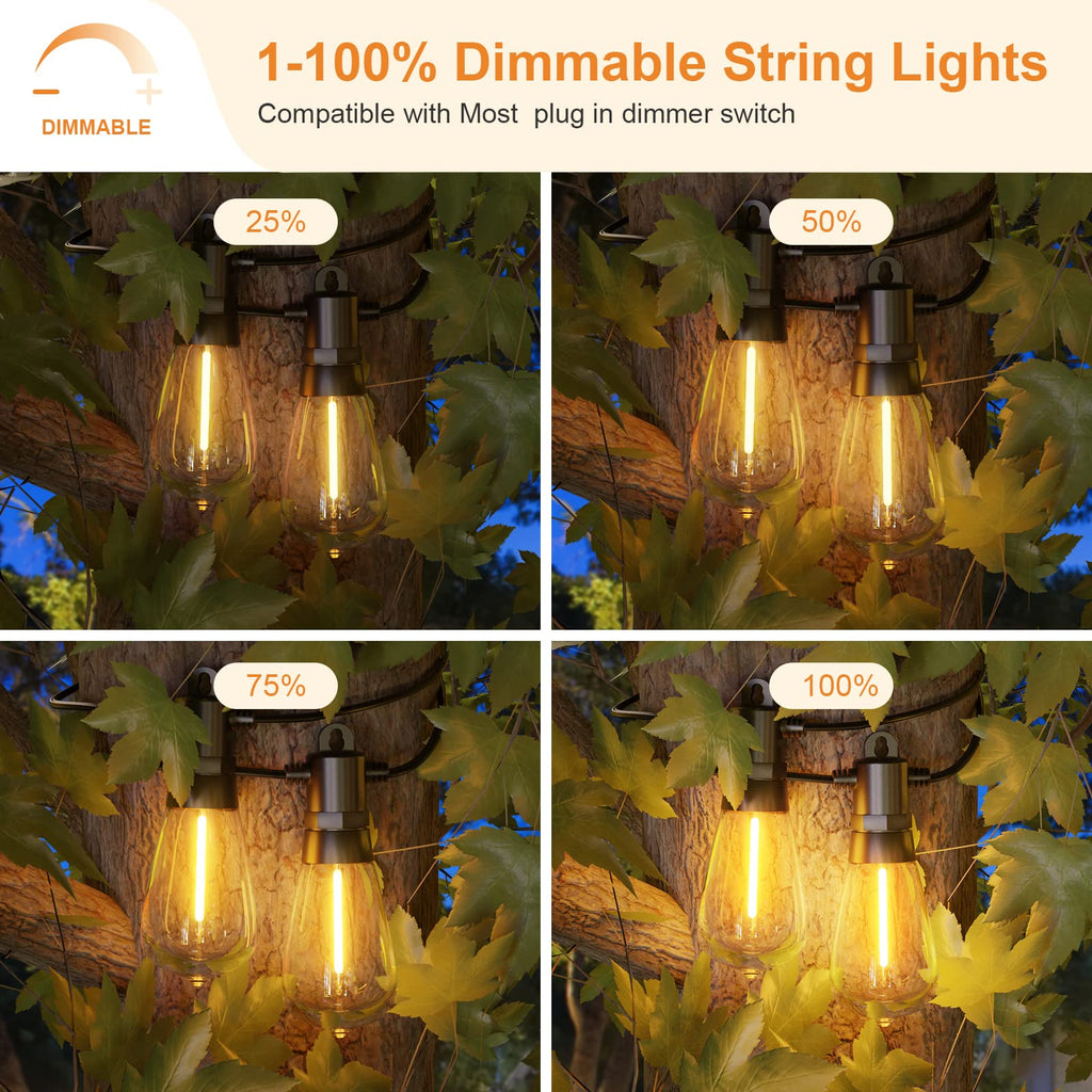 GPATIO 100FT Outdoor String Lights IP65 Waterproof, 2200K Warm White, Decor for Patio, Backyard, Gazebo, Garden, Outside, Cafe, Party, Christmas.