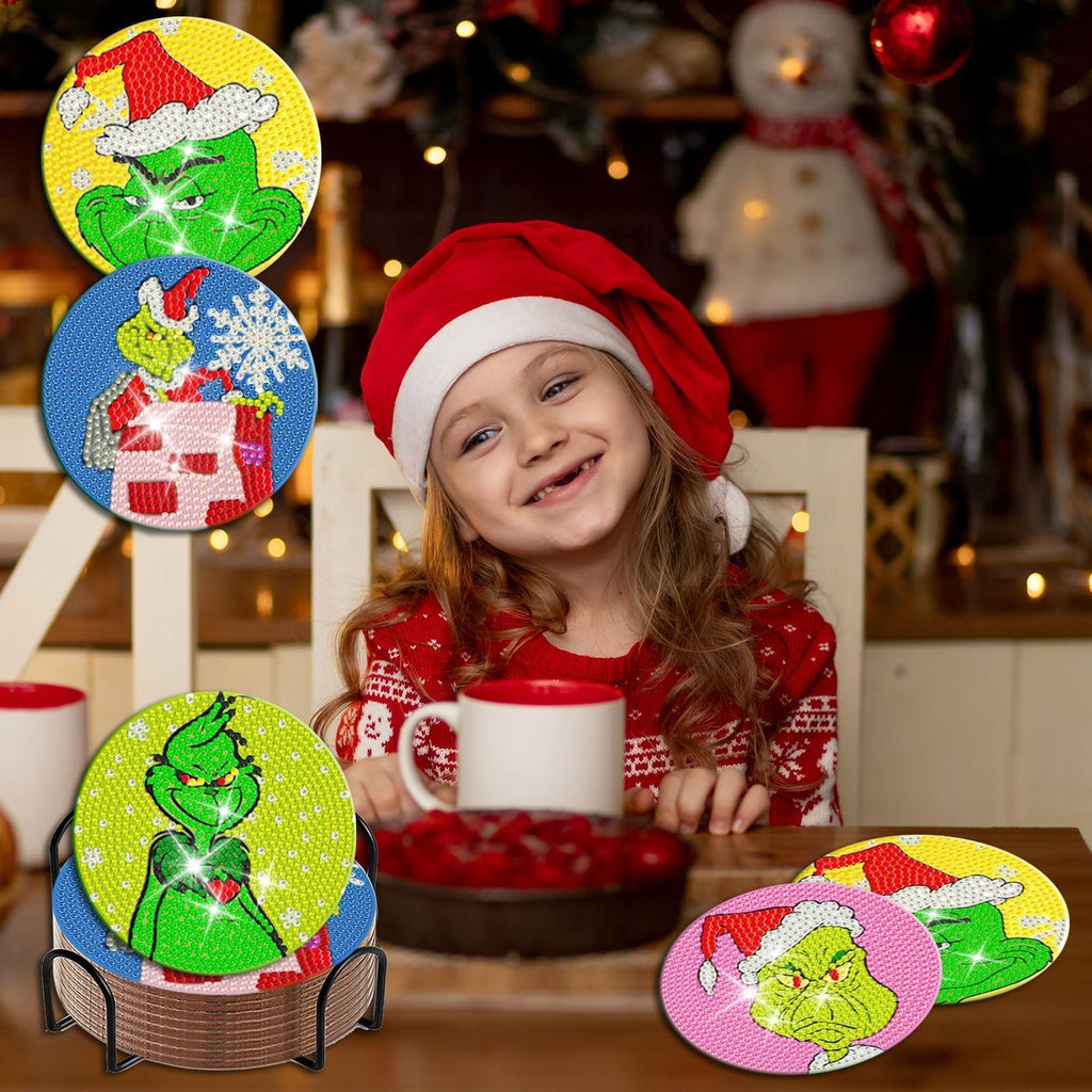 8 Pcs Diamond Art Coasters Kits with Holder DIY Christmas Diamond Art Coaster Non Slip Coaster for Adults Xmas Holiday Diamond Kits Supplies