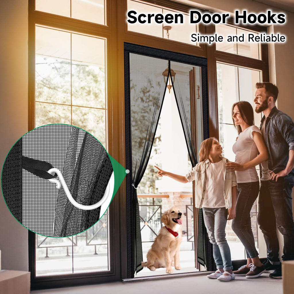HOFUDON Upgraded Magnetic Screen Door, Heavy Duty Fiberglass Mesh, Quick Close Full Strip Magnets, Door Screen Magnetic Closure for Single Door Size 36 x 80 Inch, Screen Door Size 39 x 82 Inch Black